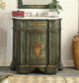 Antique reproduction bathroom sink vanity in vintage hand-painted golden decorative accents