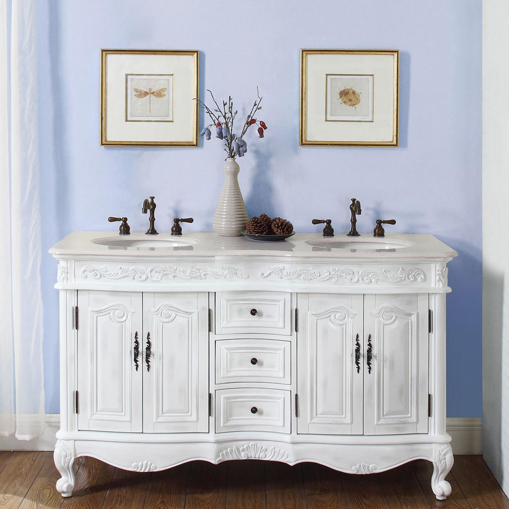 58in Derose White Vanity 58inch Double Sink Chest 58 White Bath Vanity