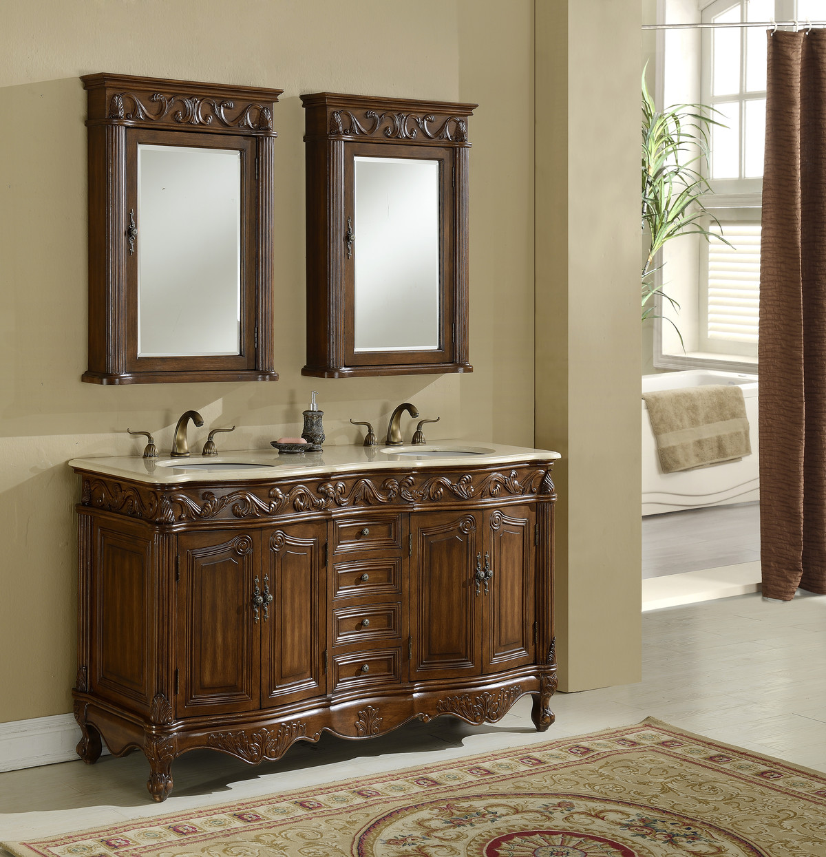 60 Antonia Vanity 60inch Double Sink Chest Antique White Vanity 60 Antonia Vanity 60inch Double Sink Chest Antique White Vanity